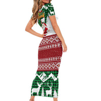Lebanon Christmas Family Matching Short Sleeve Bodycon Dress and Hawaiian Shirt with Santa Claus Reindeer Trees and Festive Knit Pattern - Wonder Print Shop