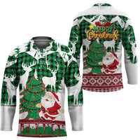 Lebanon Christmas Hockey Jersey with Santa Claus Reindeer Trees and Festive Knit Pattern - Wonder Print Shop