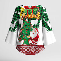 Lebanon Christmas Kimono Sleeve Blouse with Santa Claus Reindeer Trees and Festive Knit Pattern - Wonder Print Shop