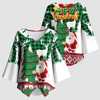 Lebanon Christmas Kimono Sleeve Blouse with Santa Claus Reindeer Trees and Festive Knit Pattern - Wonder Print Shop