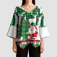 Lebanon Christmas Kimono Sleeve Blouse with Santa Claus Reindeer Trees and Festive Knit Pattern - Wonder Print Shop