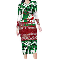 Lebanon Christmas Long Sleeve Bodycon Dress with Santa Claus Reindeer Trees and Festive Knit Pattern - Wonder Print Shop