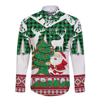 Lebanon Christmas Long Sleeve Button Shirt with Santa Claus Reindeer Trees and Festive Knit Pattern - Wonder Print Shop
