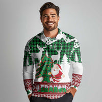 Lebanon Christmas Long Sleeve Polo Shirt with Santa Claus Reindeer Trees and Festive Knit Pattern - Wonder Print Shop