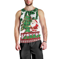 Lebanon Christmas Men Tank Top with Santa Claus Reindeer Trees and Festive Knit Pattern - Wonder Print Shop