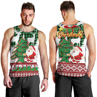 Lebanon Christmas Men Tank Top with Santa Claus Reindeer Trees and Festive Knit Pattern - Wonder Print Shop