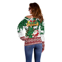 Lebanon Christmas Off Shoulder Sweater with Santa Claus Reindeer Trees and Festive Knit Pattern - Wonder Print Shop
