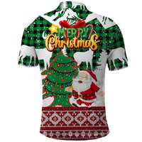 Lebanon Christmas Polo Shirt with Santa Claus Reindeer Trees and Festive Knit Pattern - Wonder Print Shop