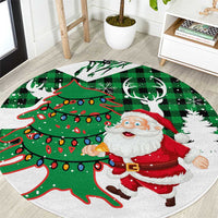 Lebanon Christmas Round Carpet with Santa Claus Reindeer Trees and Festive Knit Pattern - Wonder Print Shop