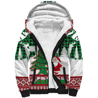 Lebanon Christmas Sherpa Hoodie with Santa Claus Reindeer Trees and Festive Knit Pattern - Wonder Print Shop