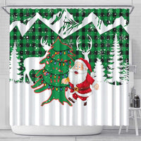 Lebanon Christmas Shower Curtain with Santa Claus Reindeer Trees and Festive Knit Pattern - Wonder Print Shop