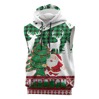 Lebanon Christmas Sleeveless Hoodie with Santa Claus Reindeer Trees and Festive Knit Pattern - Wonder Print Shop