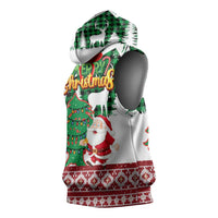 Lebanon Christmas Sleeveless Hoodie with Santa Claus Reindeer Trees and Festive Knit Pattern - Wonder Print Shop