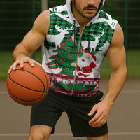 Lebanon Christmas Sleeveless Zip Hoodie with Santa Claus Reindeer Trees and Festive Knit Pattern - Wonder Print Shop