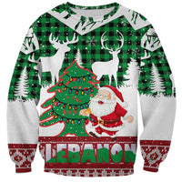 Lebanon Christmas Sweatshirt with Santa Claus Reindeer Trees and Festive Knit Pattern - Wonder Print Shop