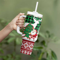 Lebanon Christmas Tumbler With Handle with Santa Claus Reindeer Trees and Festive Knit Pattern - Wonder Print Shop