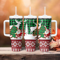Lebanon Christmas Tumbler With Handle with Santa Claus Reindeer Trees and Festive Knit Pattern - Wonder Print Shop