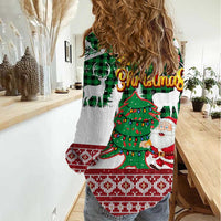 Lebanon Christmas Women Casual Shirt with Santa Claus Reindeer Trees and Festive Knit Pattern - Wonder Print Shop