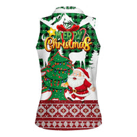 Lebanon Christmas Women Sleeveless Polo Shirt with Santa Claus Reindeer Trees and Festive Knit Pattern - Wonder Print Shop