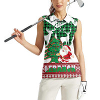 Lebanon Christmas Women Sleeveless Polo Shirt with Santa Claus Reindeer Trees and Festive Knit Pattern - Wonder Print Shop