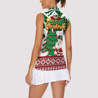 Lebanon Christmas Women Sleeveless Polo Shirt with Santa Claus Reindeer Trees and Festive Knit Pattern - Wonder Print Shop