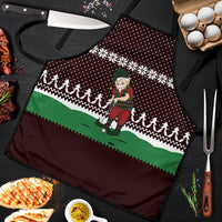 Christmas Golf Apron with Elf Golfer Argyle Plaid and Snowflake Pattern - Wonder Print Shop