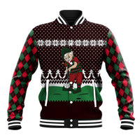 Christmas Golf Baseball Jacket with Elf Golfer Argyle Plaid and Snowflake Pattern - Wonder Print Shop
