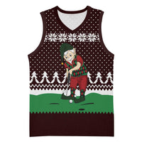 Christmas Golf Basketball Jersey with Elf Golfer Argyle Plaid and Snowflake Pattern - Wonder Print Shop
