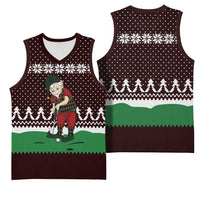 Christmas Golf Basketball Jersey with Elf Golfer Argyle Plaid and Snowflake Pattern - Wonder Print Shop