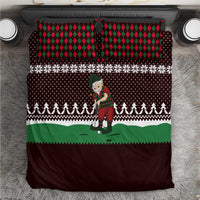 Christmas Golf Bedding Set with Elf Golfer Argyle Plaid and Snowflake Pattern - Wonder Print Shop