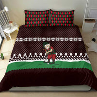 Christmas Golf Bedding Set with Elf Golfer Argyle Plaid and Snowflake Pattern - Wonder Print Shop