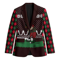 Christmas Golf Blazer with Elf Golfer Argyle Plaid and Snowflake Pattern - Wonder Print Shop