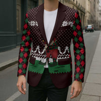 Christmas Golf Blazer with Elf Golfer Argyle Plaid and Snowflake Pattern - Wonder Print Shop