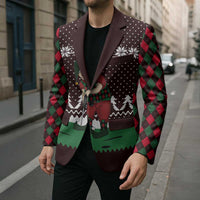 Christmas Golf Blazer with Elf Golfer Argyle Plaid and Snowflake Pattern - Wonder Print Shop