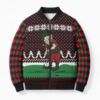 Christmas Golf Bomber Puffer Jacket with Elf Golfer Argyle Plaid and Snowflake Pattern - Wonder Print Shop