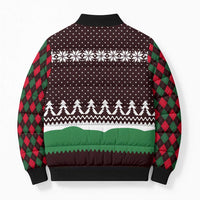 Christmas Golf Bomber Puffer Jacket with Elf Golfer Argyle Plaid and Snowflake Pattern - Wonder Print Shop
