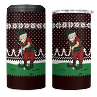 Christmas Golf 4 in 1 Can Cooler Tumbler with Elf Golfer Argyle Plaid and Snowflake Pattern - Wonder Print Shop
