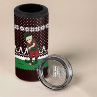 Christmas Golf 4 in 1 Can Cooler Tumbler with Elf Golfer Argyle Plaid and Snowflake Pattern - Wonder Print Shop