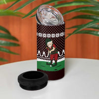 Christmas Golf 4 in 1 Can Cooler Tumbler with Elf Golfer Argyle Plaid and Snowflake Pattern - Wonder Print Shop