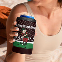 Christmas Golf 4 in 1 Can Cooler Tumbler with Elf Golfer Argyle Plaid and Snowflake Pattern - Wonder Print Shop