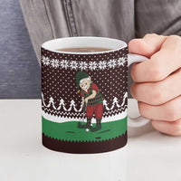 Christmas Golf Ceramic Mug with Elf Golfer Argyle Plaid and Snowflake Pattern - Wonder Print Shop