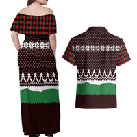 Christmas Golf Couples Matching Off Shoulder Maxi Dress and Hawaiian Shirt with Elf Golfer Argyle Plaid and Snowflake Pattern - Wonder Print Shop