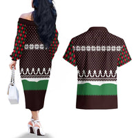 Christmas Golf Couples Matching Off The Shoulder Long Sleeve Dress and Hawaiian Shirt with Elf Golfer Argyle Plaid and Snowflake Pattern - Wonder Print Shop