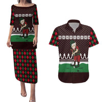 Christmas Golf Couples Matching Puletasi and Hawaiian Shirt with Elf Golfer Argyle Plaid and Snowflake Pattern - Wonder Print Shop