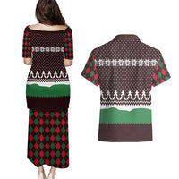 Christmas Golf Couples Matching Puletasi and Hawaiian Shirt with Elf Golfer Argyle Plaid and Snowflake Pattern - Wonder Print Shop