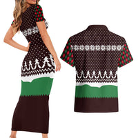 Christmas Golf Couples Matching Short Sleeve Bodycon Dress and Hawaiian Shirt with Elf Golfer Argyle Plaid and Snowflake Pattern - Wonder Print Shop