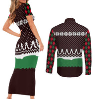 Christmas Golf Couples Matching Short Sleeve Bodycon Dress and Long Sleeve Button Shirt with Elf Golfer Argyle Plaid and Snowflake Pattern - Wonder Print Shop