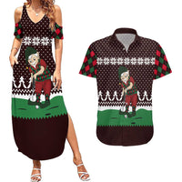 Christmas Golf Couples Matching Summer Maxi Dress and Hawaiian Shirt with Elf Golfer Argyle Plaid and Snowflake Pattern - Wonder Print Shop