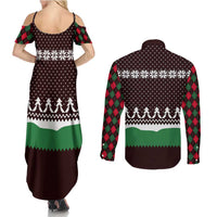 Christmas Golf Couples Matching Summer Maxi Dress and Long Sleeve Button Shirt with Elf Golfer Argyle Plaid and Snowflake Pattern - Wonder Print Shop