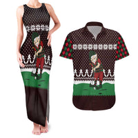 Christmas Golf Couples Matching Tank Maxi Dress and Hawaiian Shirt with Elf Golfer Argyle Plaid and Snowflake Pattern - Wonder Print Shop